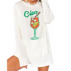 NEW SHOW ME YOUR MUMU woodsy sweater in ciao cocktail graphic